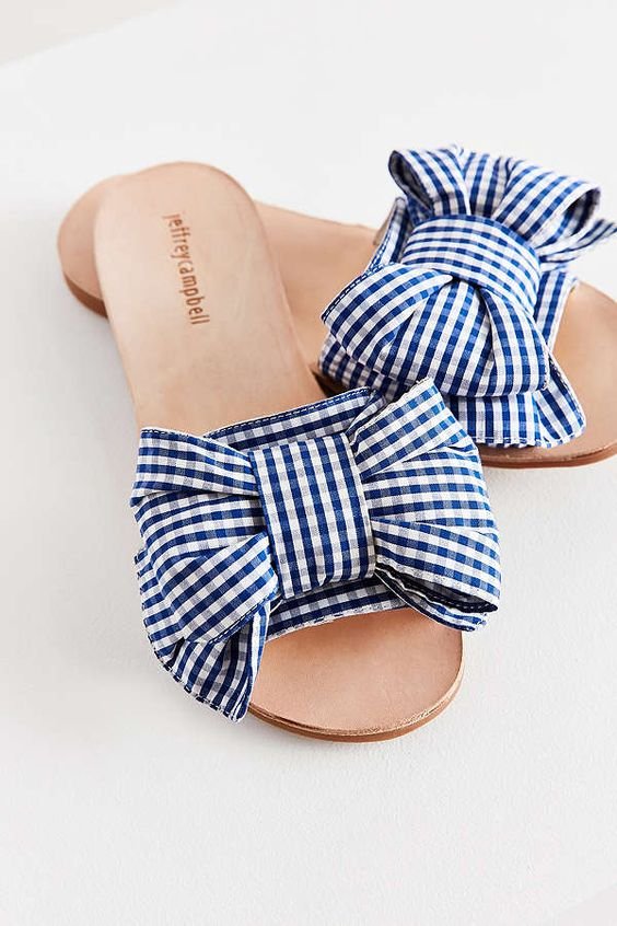 Check bow summer open toe shoe style