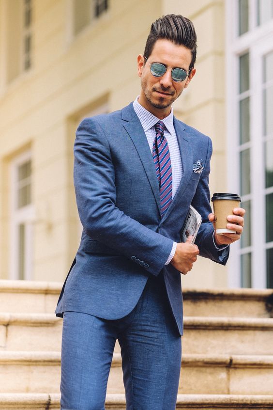 blue suit cocktail attire