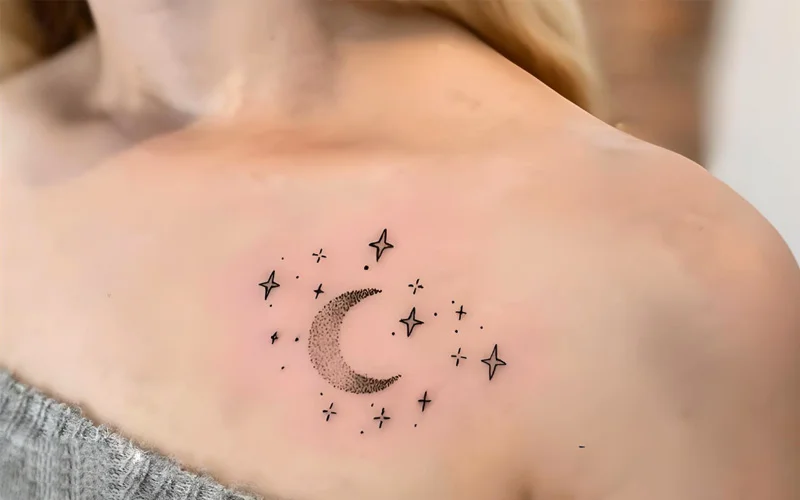 Feminine Moon And Stars Tattoo Ideas